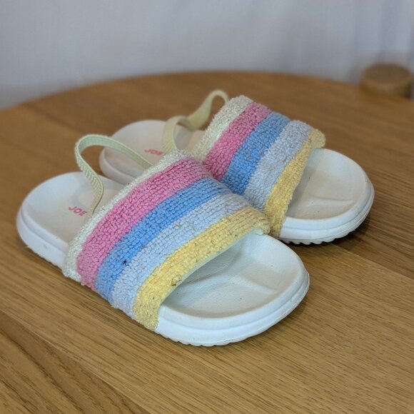 💛 4 for 10 💛 Joe Fresh Fuzzy Pastel Rainbow Slides - Picture 1 of 4